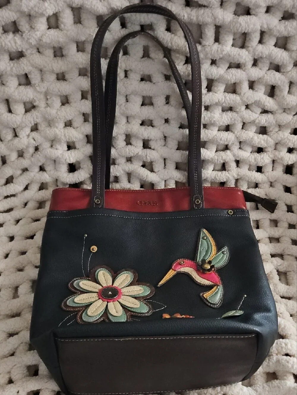 Chala Tote Handbag Multicolor Hummingbird & Floral 3D Appliqués